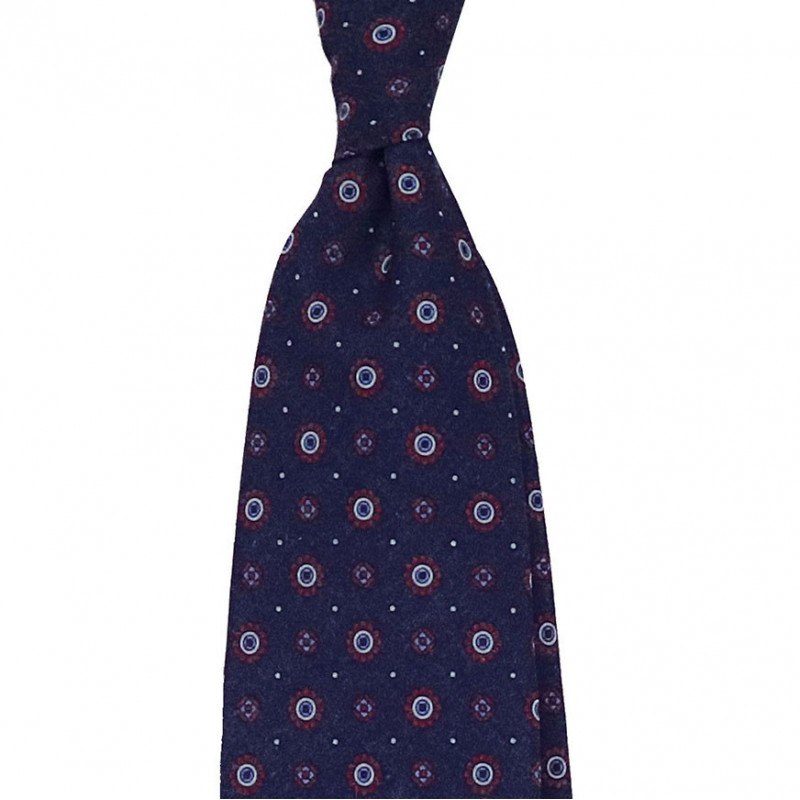 Navy Flower printed tie on light wool