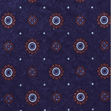 Navy Flower printed tie on light wool Navy Flower printed tie on light wool