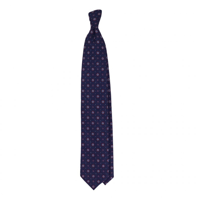 Navy Flower printed tie on light wool Navy Flower printed tie on light wool