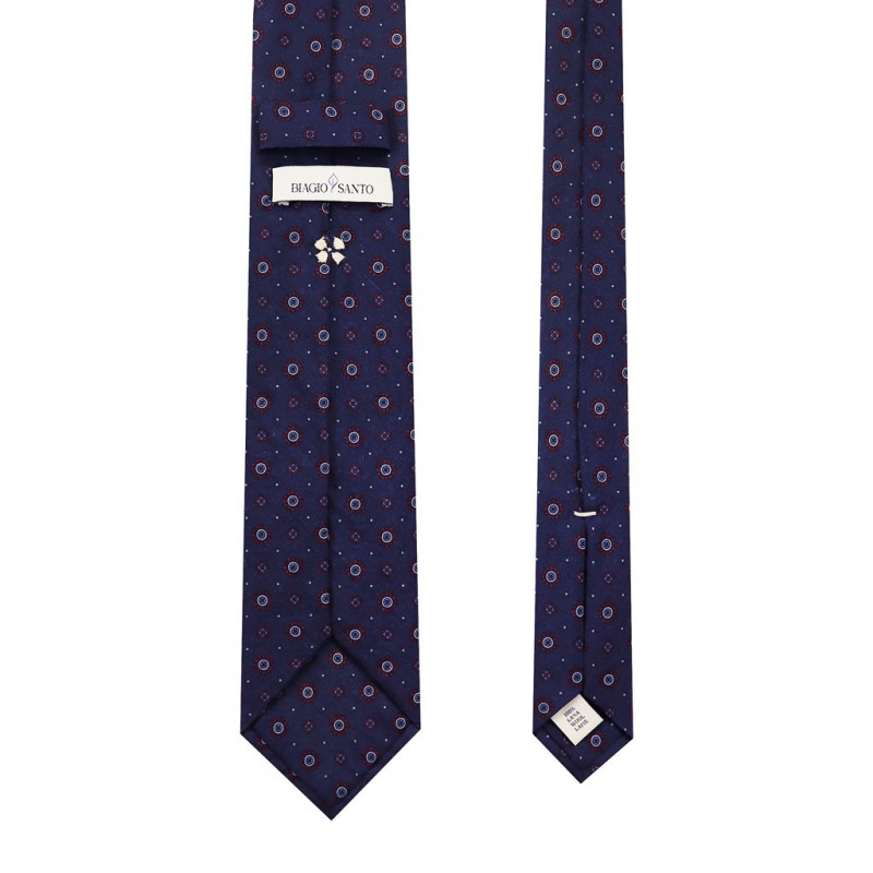 Navy Flower printed tie on light wool Navy Flower printed tie on light wool