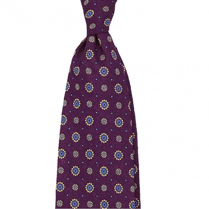 Burgundy Flower printed tie on light wool