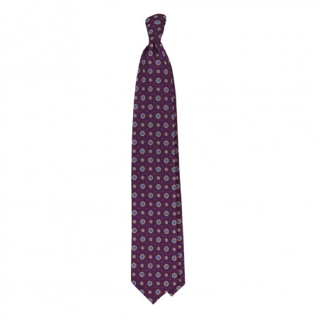 Burgundy Flower printed tie on light wool