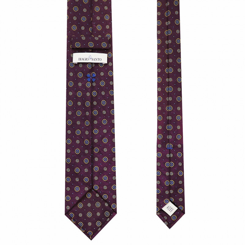 Burgundy Flower printed tie on light wool Burgundy Flower printed tie on light wool