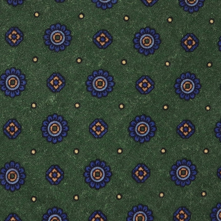 Dark green Flower printed tie on light wool