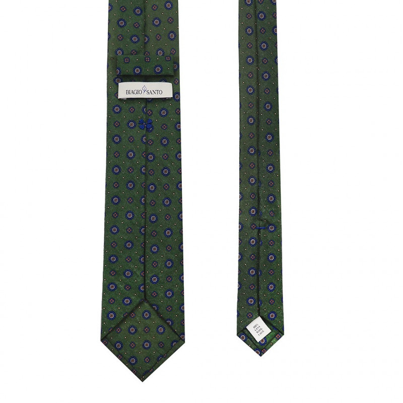 Dark green Flower printed tie on light wool Dark green Flower printed tie on light wool