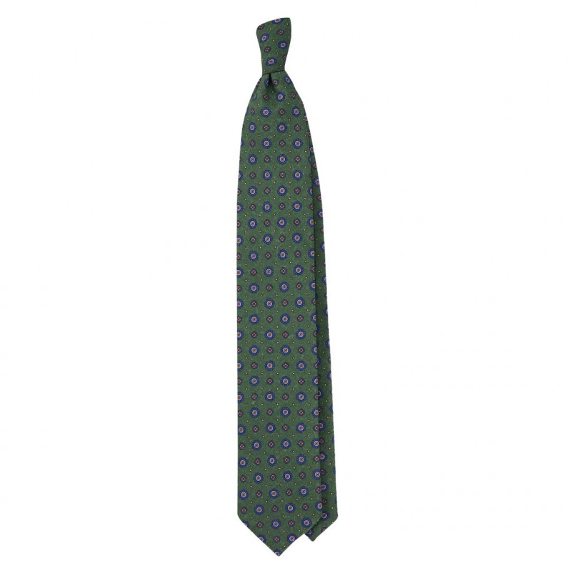 Dark green Flower printed tie on light wool Dark green Flower printed tie on light wool