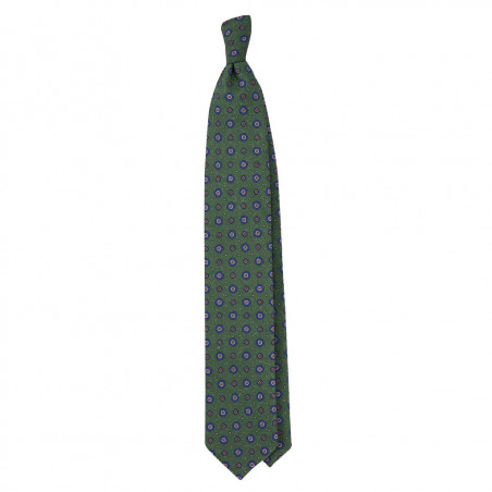 Dark green Flower printed tie on light wool