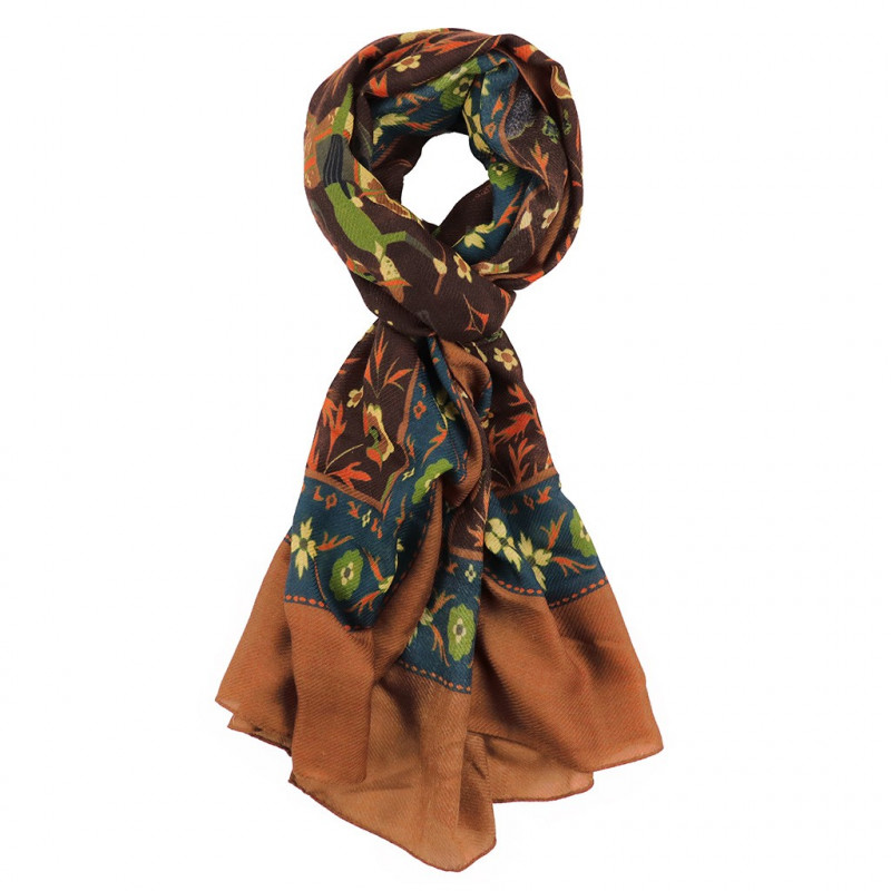 Printed Animal Wool&Cashmere Scarf - Brown