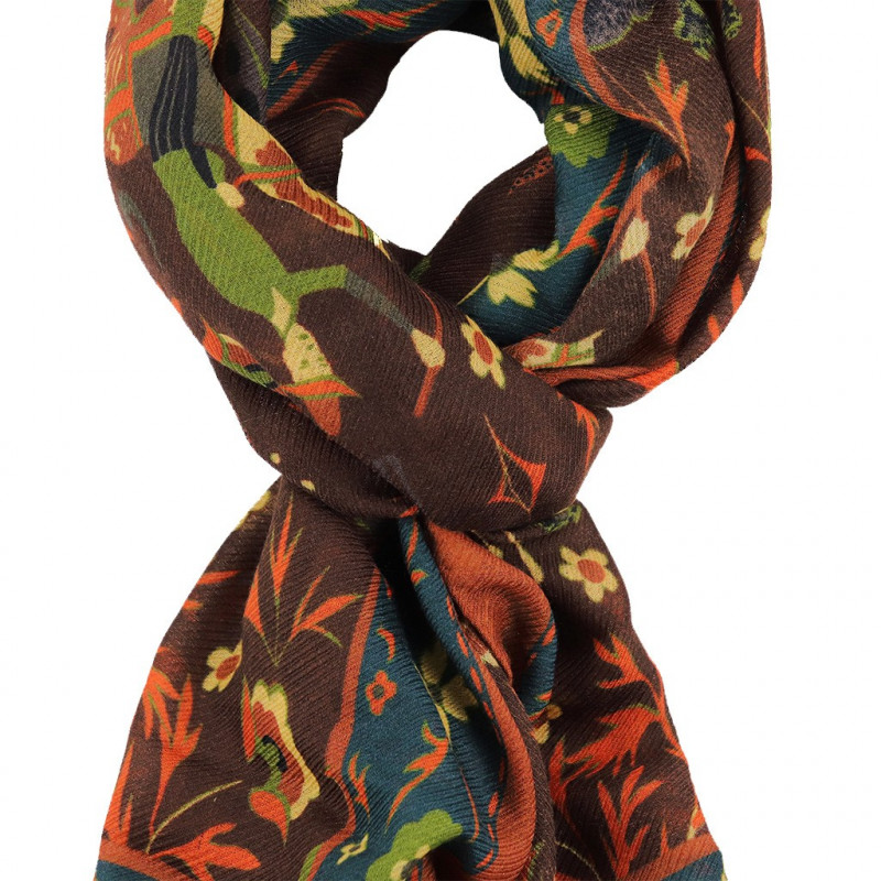 Printed Animal Wool&Cashmere Scarf - Brown