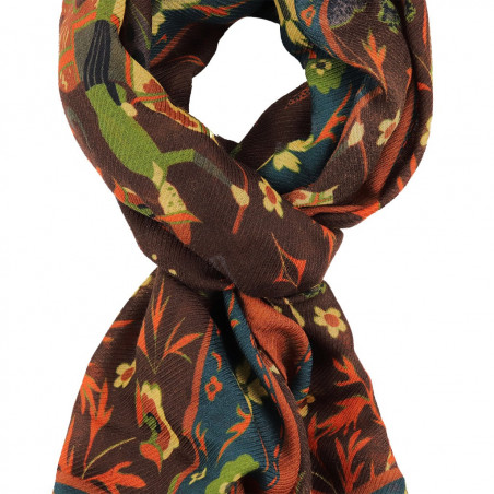 Printed Animal Wool&Cashmere Scarf - Brown