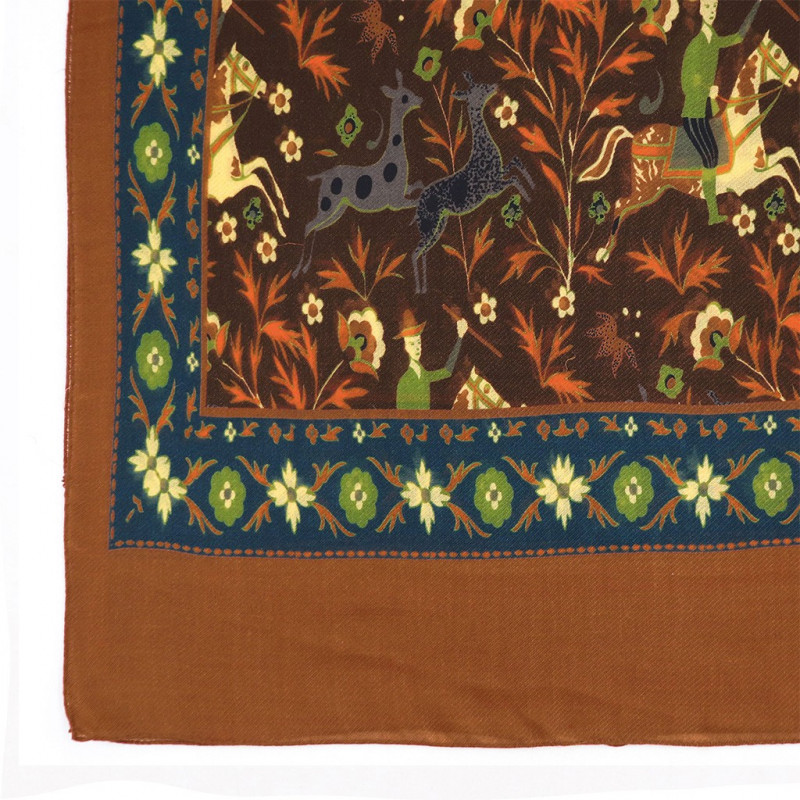 Printed Animal Wool&Cashmere Scarf - Brown