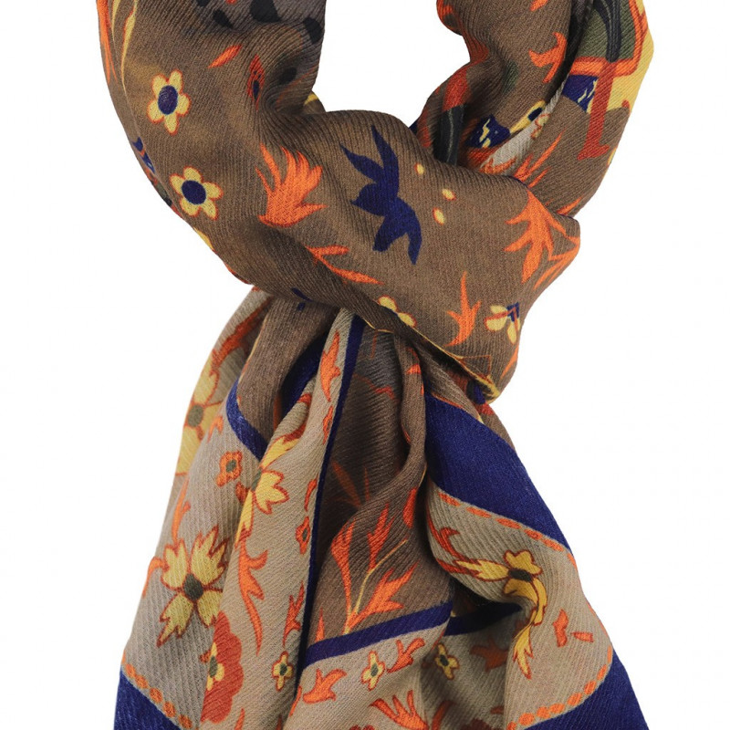 Printed Animal Wool&Cashmere Scarf - Taupe