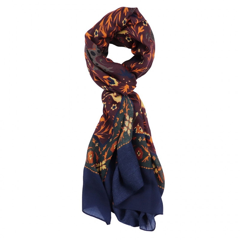 Printed Animal Wool&Cashmere Scarf - Burgundy