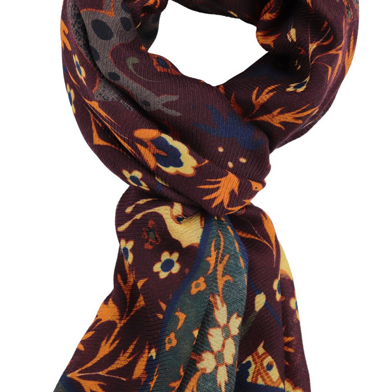 Printed Animal Wool&Cashmere Scarf - Burgundy
