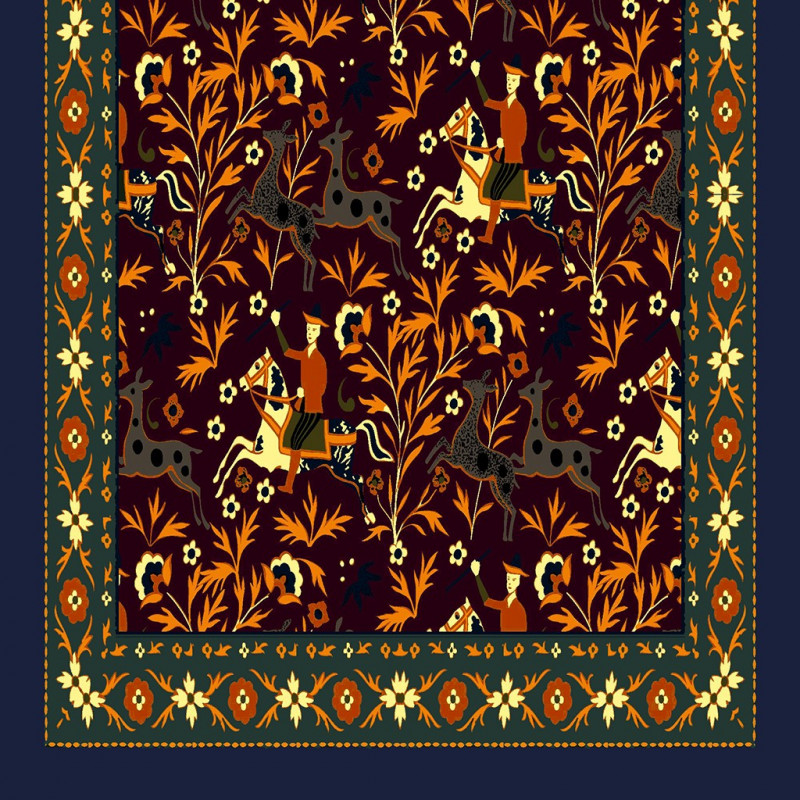 Printed Animal Wool&Cashmere Scarf - Burgundy