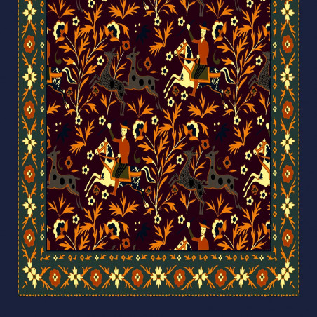 Printed Animal Wool&Cashmere Scarf - Burgundy