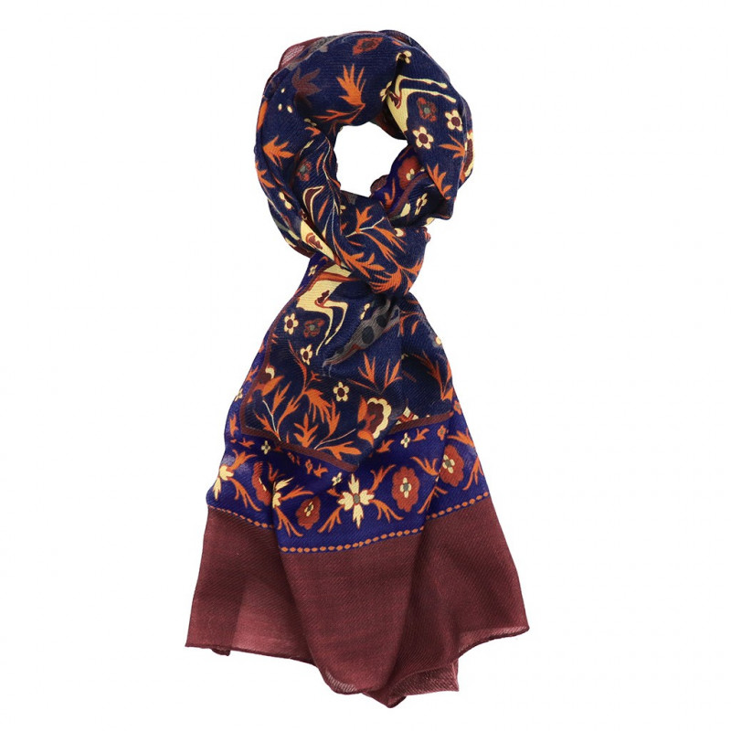 Printed Animal Wool&Cashmere Scarf - Navy