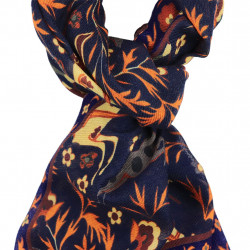 Printed Animal Wool&Cashmere Scarf - Navy 2