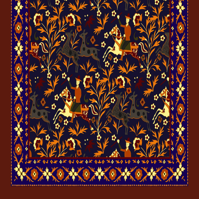 Printed Animal Wool&Cashmere Scarf - Navy Printed Animal Wool&Cashmere Scarf - Navy