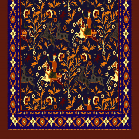 Printed Animal Wool&Cashmere Scarf - Navy Printed Animal Wool&Cashmere Scarf - Navy