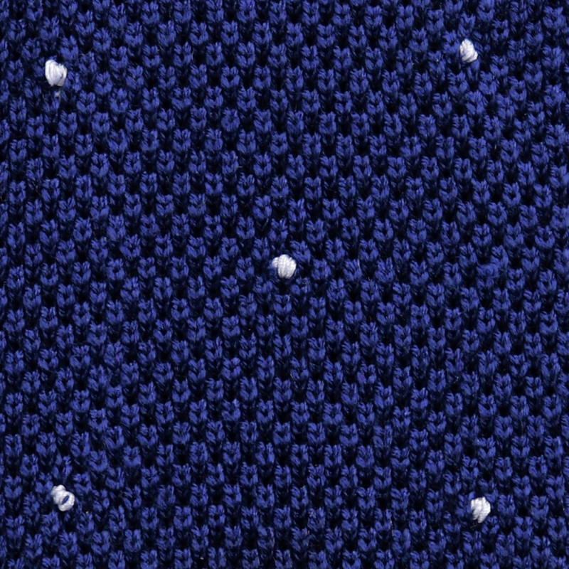 Cravatta a maglia blu medio con pois bianchi