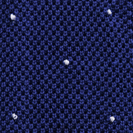 Cravatta a maglia blu medio con pois bianchi