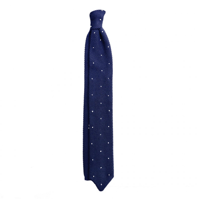 Mid blue white polka dots knitted tie